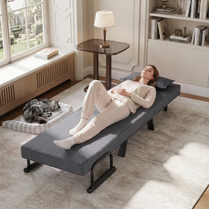 Folding 6 Position Convertible Sleeper Bed Armchair Lounge Couch with Pillow-Gray view 6