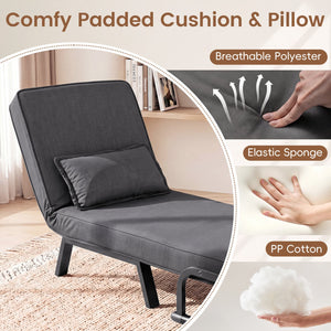 Folding 6 Position Convertible Sleeper Bed Armchair Lounge Couch with Pillow-Gray view 9