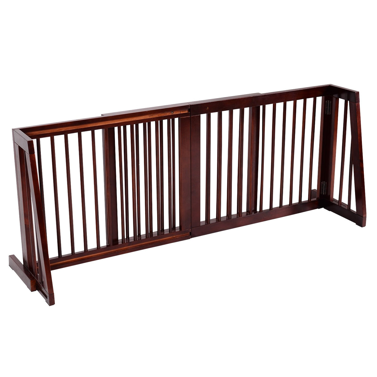 Folding Adjustable Free Standing 3 Panel Wood Fence-Brown