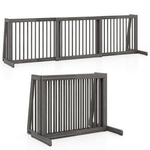 Folding Adjustable Free Standing 3 Panel Wood Fence for Dogs-Gray view 4