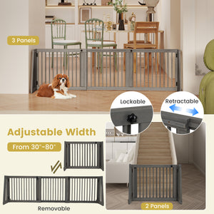 Folding Adjustable Free Standing 3 Panel Wood Fence for Dogs-Gray view 6