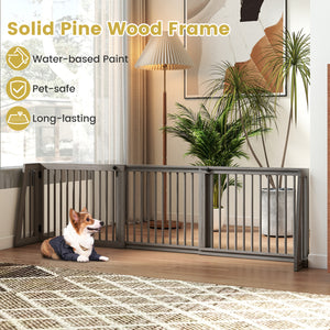 Folding Adjustable Free Standing 3 Panel Wood Fence for Dogs-Gray view 7