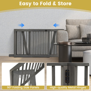 Folding Adjustable Free Standing 3 Panel Wood Fence for Dogs-Gray view 9
