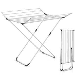 Folding Aluminum Clothes Drying Rack with 2 Side Wings