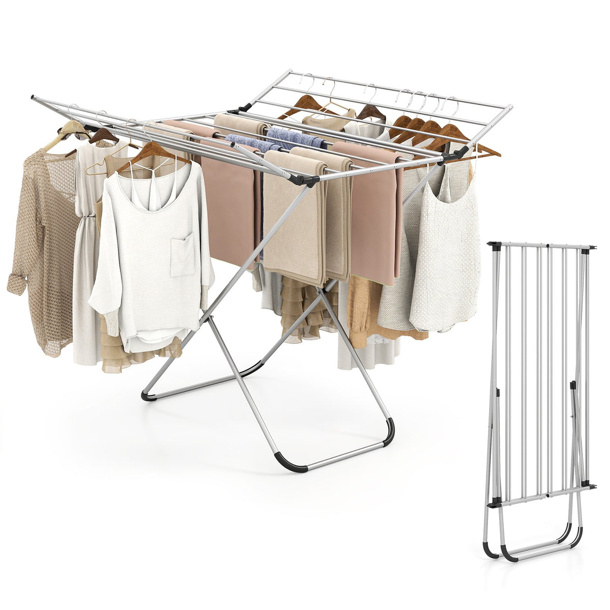 Folding Aluminum Clothes Drying Rack with 2 Side Wings view 4