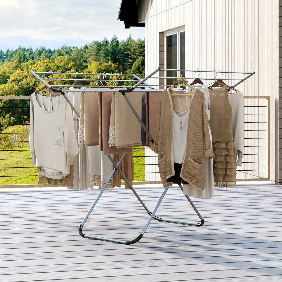 Folding Aluminum Clothes Drying Rack with 2 Side Wings view 5