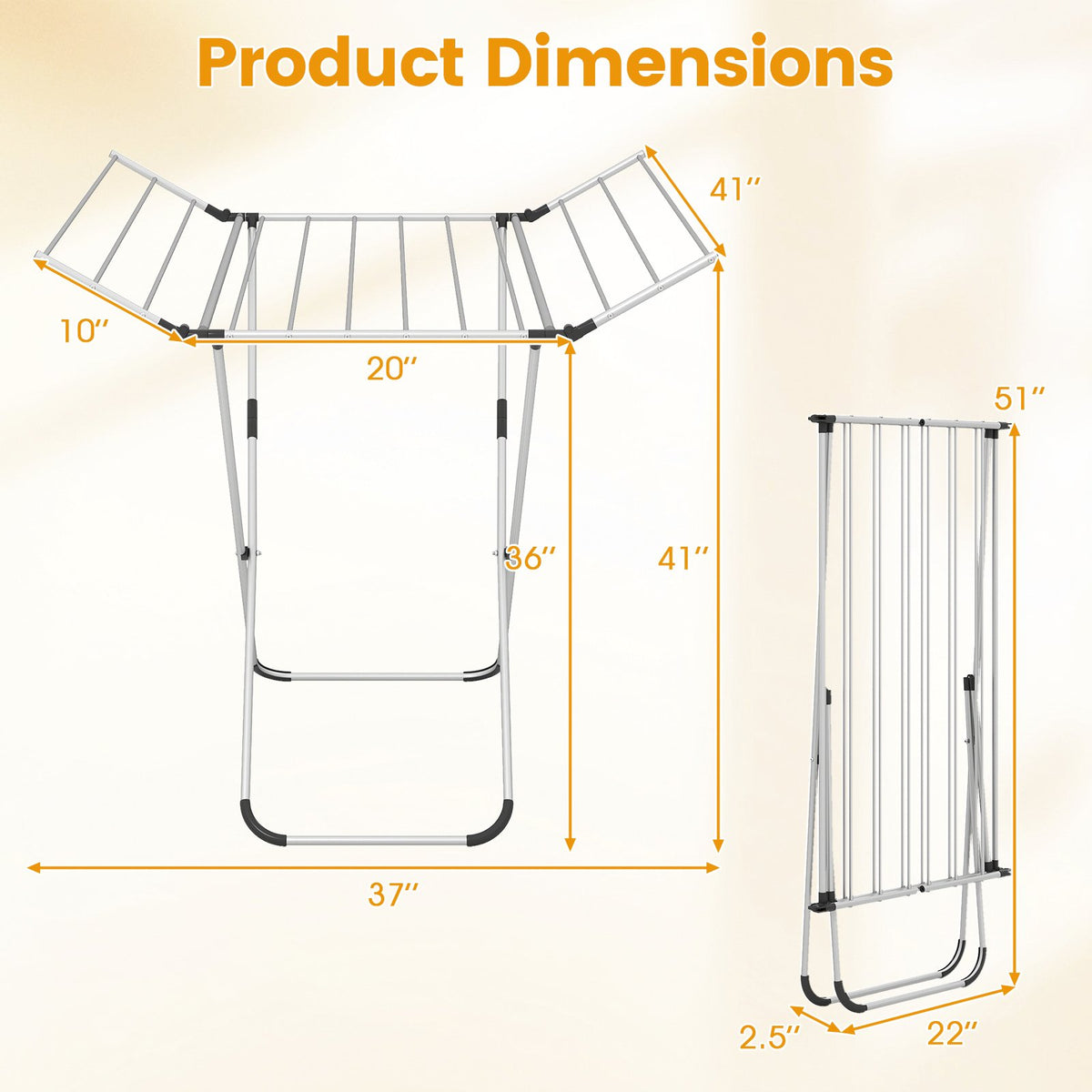 Folding Aluminum Clothes Drying Rack with 2 Side Wings view 6