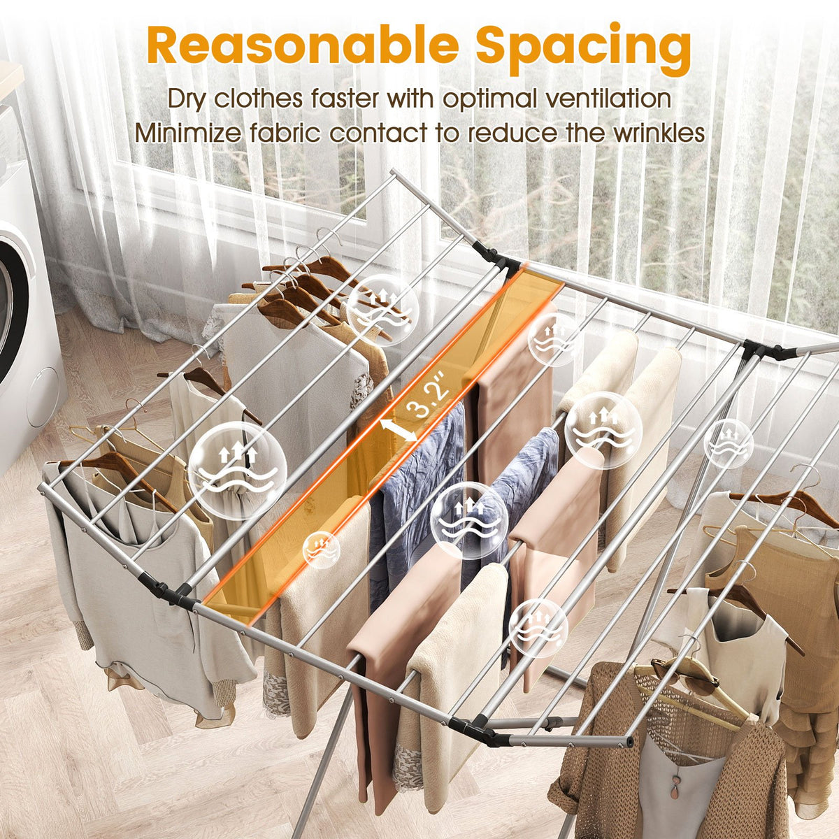 Folding Aluminum Clothes Drying Rack with 2 Side Wings view 9