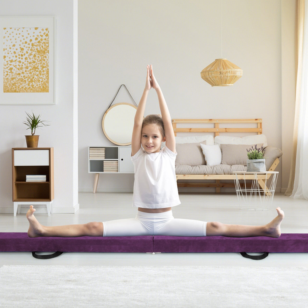 Folding Balance Beam with Solid Wood Base and Anti-slip Bottom-Purple view 3