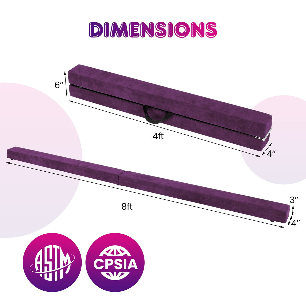 Folding Balance Beam with Solid Wood Base and Anti-slip Bottom-Purple view 5