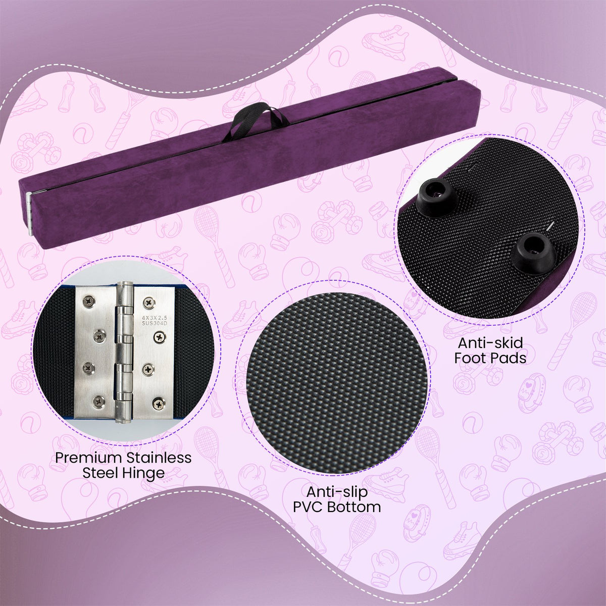 Folding Balance Beam with Solid Wood Base and Anti-slip Bottom-Purple view 9