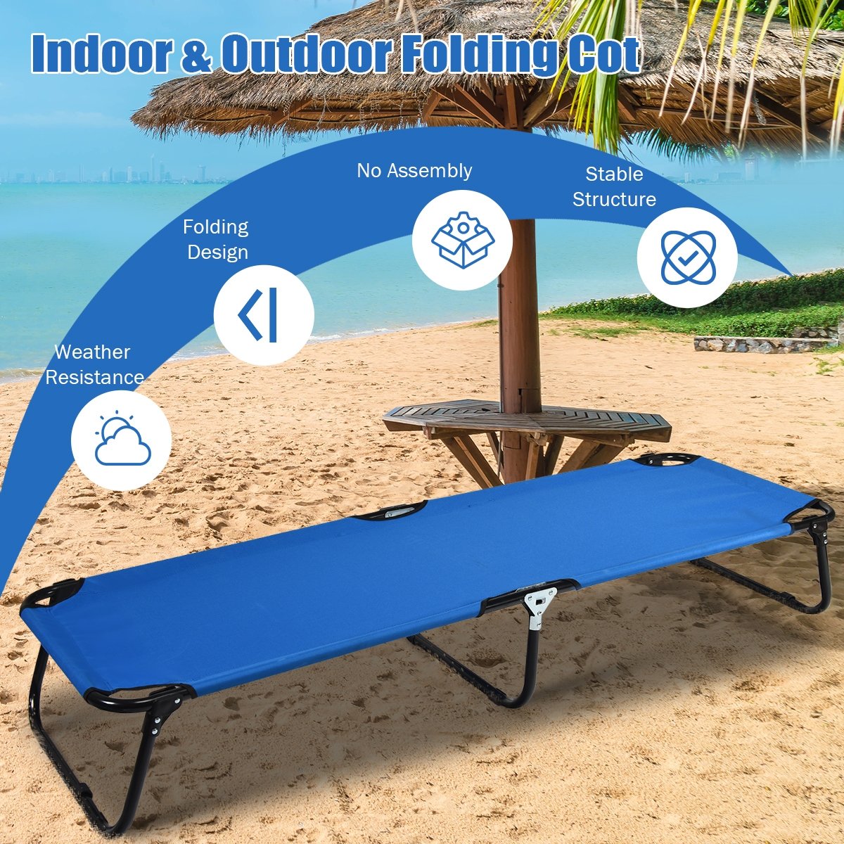 Outdoor Folding Camping Bed for Sleeping Hiking Travel-Blue view 3