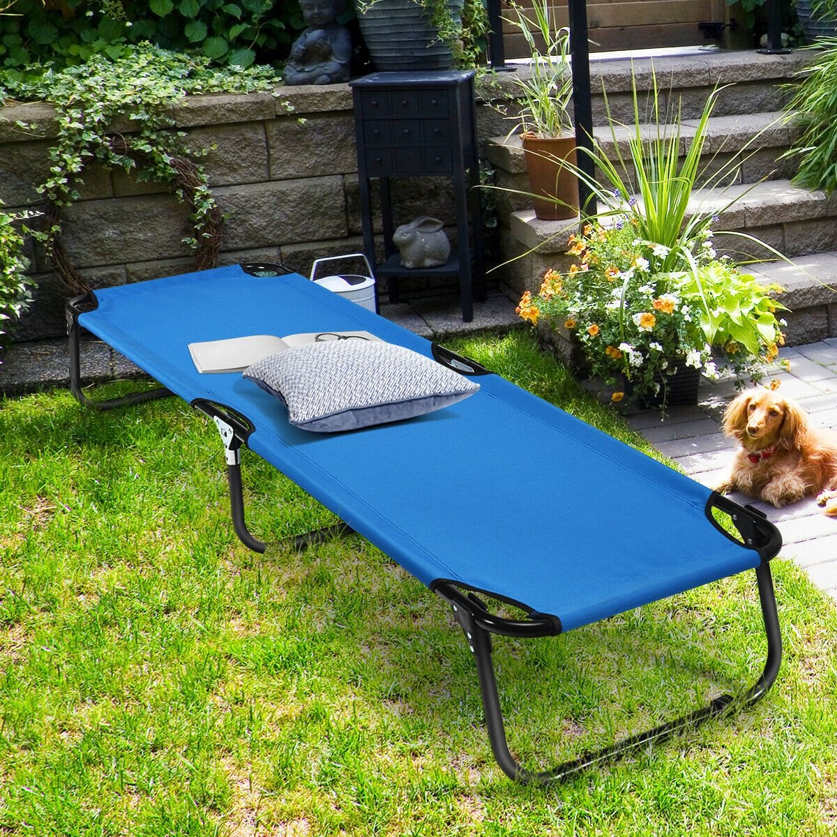 Outdoor Folding Camping Bed for Sleeping Hiking Travel-Blue view 7