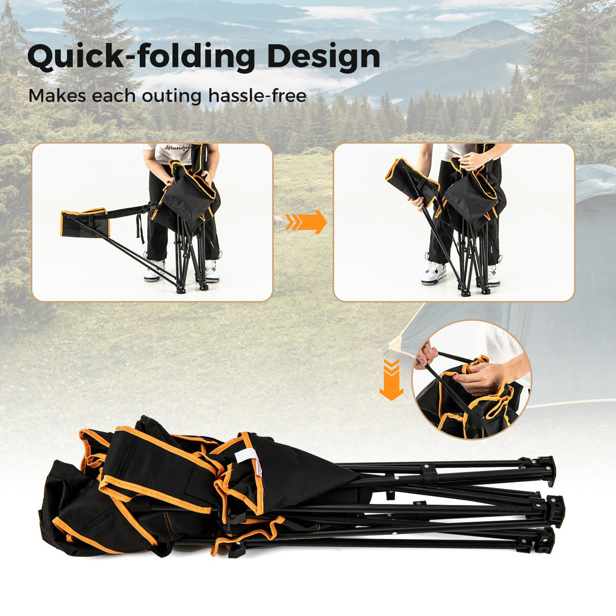 Folding Camping Chair with Footrest Camping Lounge Chair with Carry Bag-Black view 9