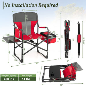Folding Camping Directors Chair with Cooler Bag and Side Table-Red view 4