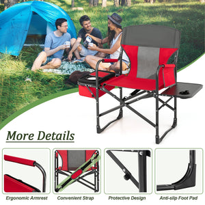 Folding Camping Directors Chair with Cooler Bag and Side Table-Red view 7