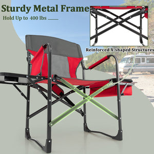 Folding Camping Directors Chair with Cooler Bag and Side Table-Red view 8