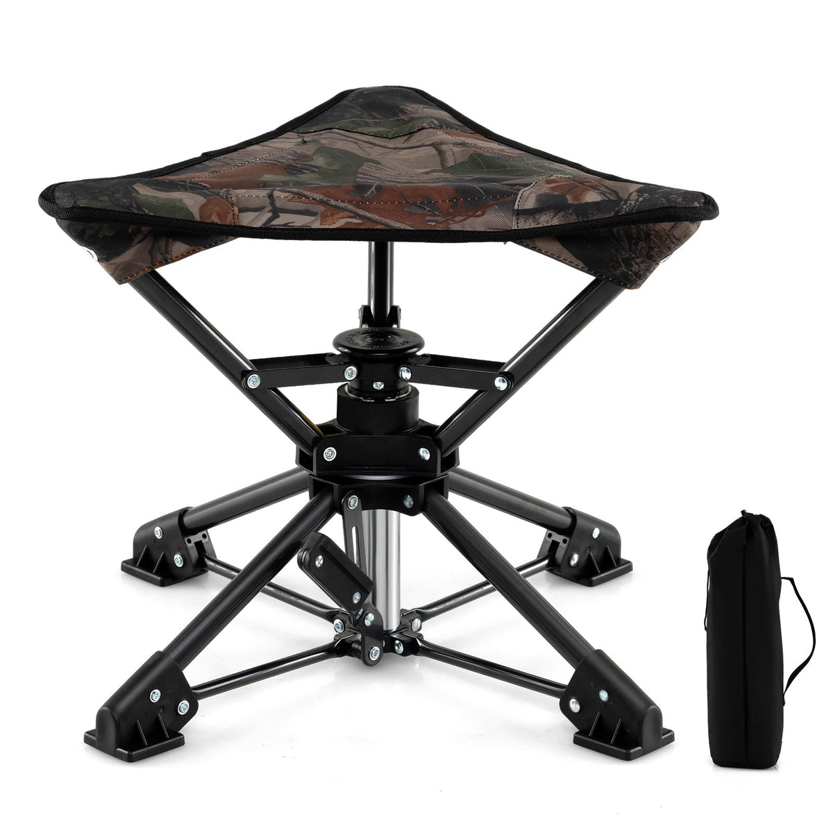 Folding Camping Stool 360° Swivel Hunting Chair with Anti-Sink Feet-Camouflage