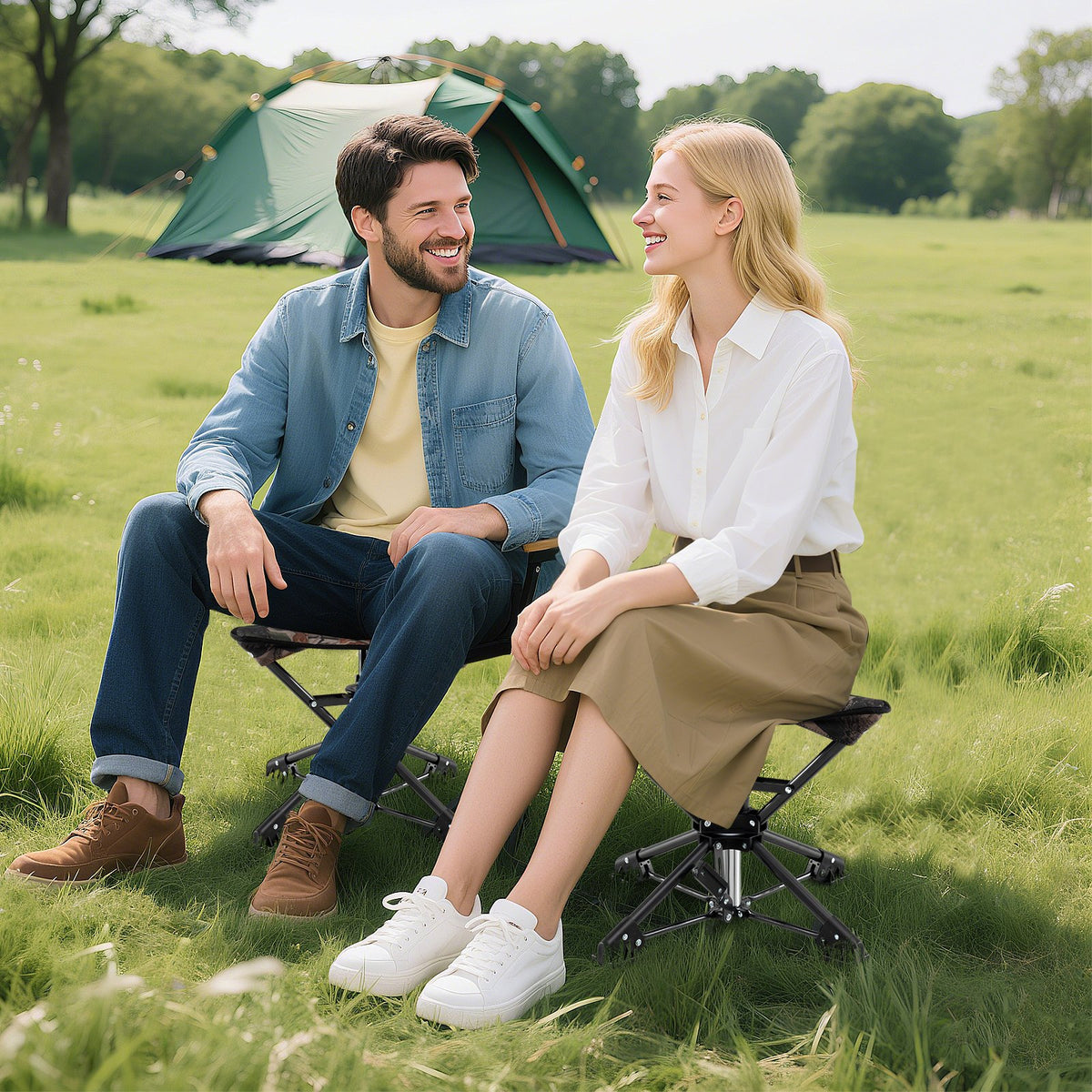 Folding Camping Stool 360° Swivel Hunting Chair with Anti-Sink Feet-Camouflage view 3