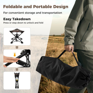 Folding Camping Stool 360° Swivel Hunting Chair with Anti-Sink Feet-Camouflage view 9