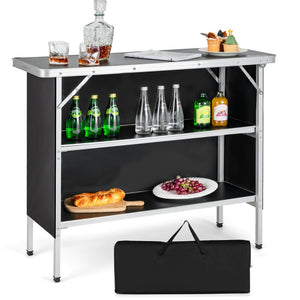 Folding Camping Table with 2-Tier Open Shelves for Outdoor BBQ-Black view 4