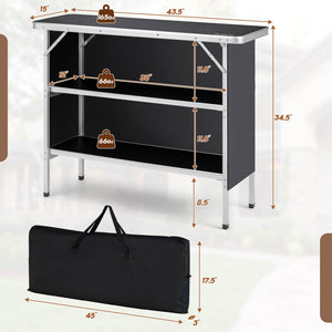 Folding Camping Table with 2-Tier Open Shelves for Outdoor BBQ-Black view 5