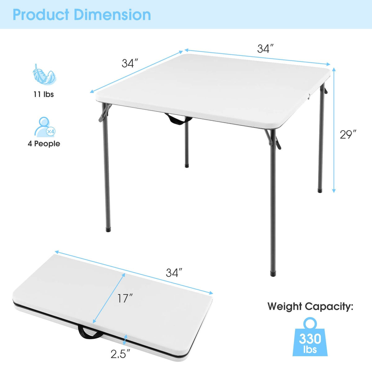 Folding Camping Table with All-Weather HDPE Tabletop and Rustproof Steel Frame-White view 4