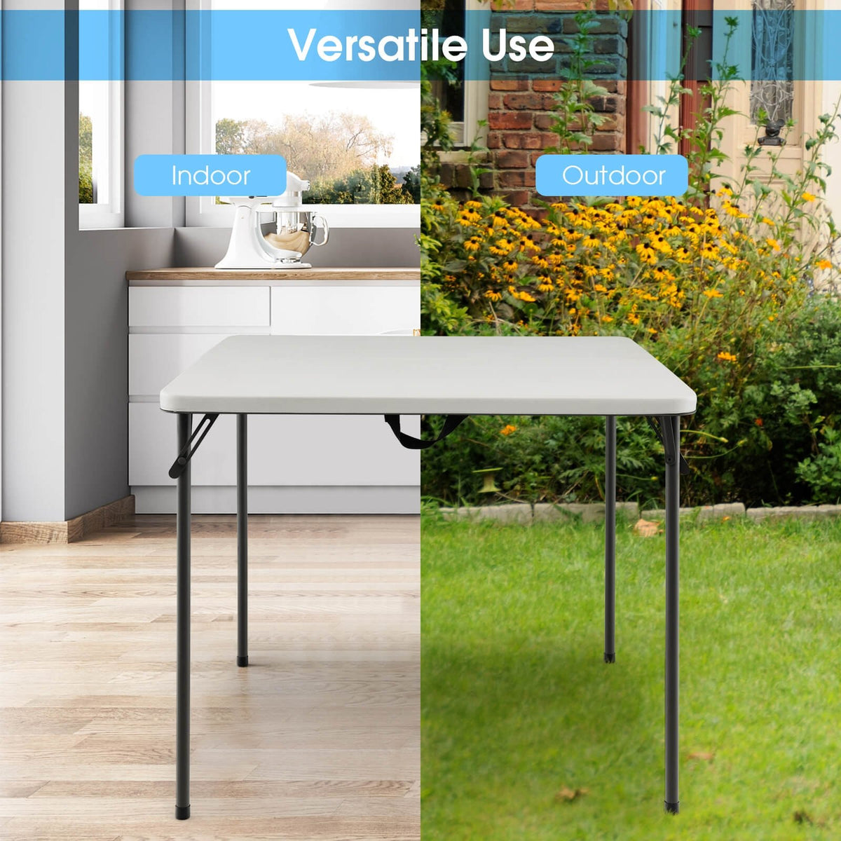 Folding Camping Table with All-Weather HDPE Tabletop and Rustproof Steel Frame-White view 5