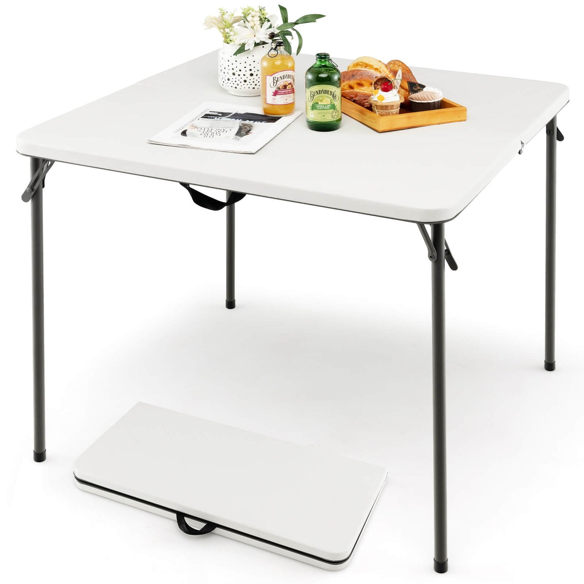 Folding Camping Table with All-Weather HDPE Tabletop and Rustproof Steel Frame-White view 7
