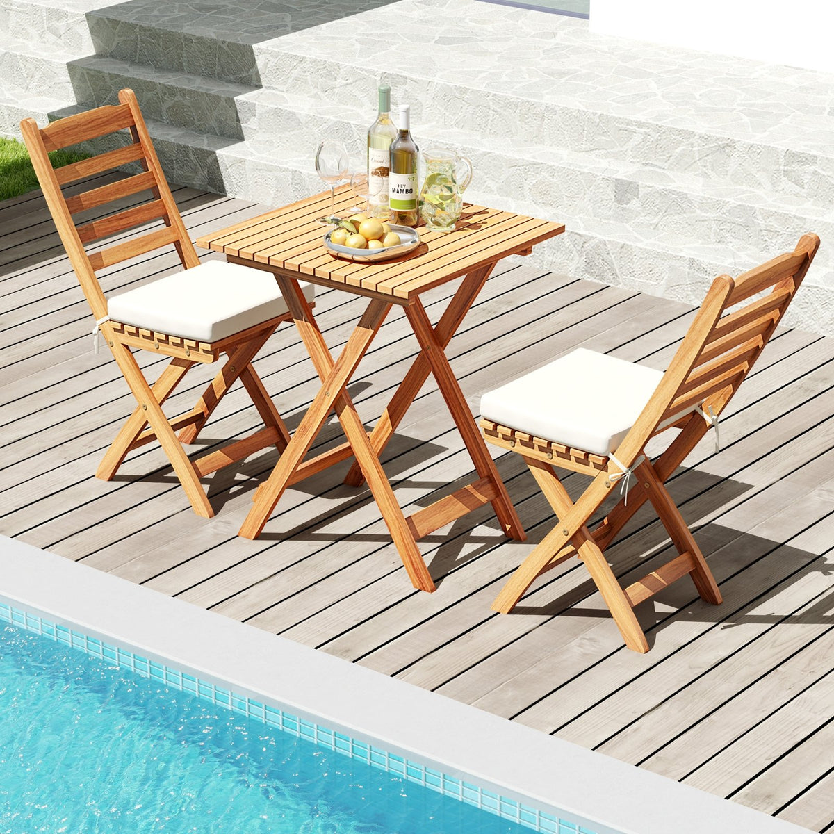 Folding Chair Table Set with Soft Seat Cushions and Table-White view 3