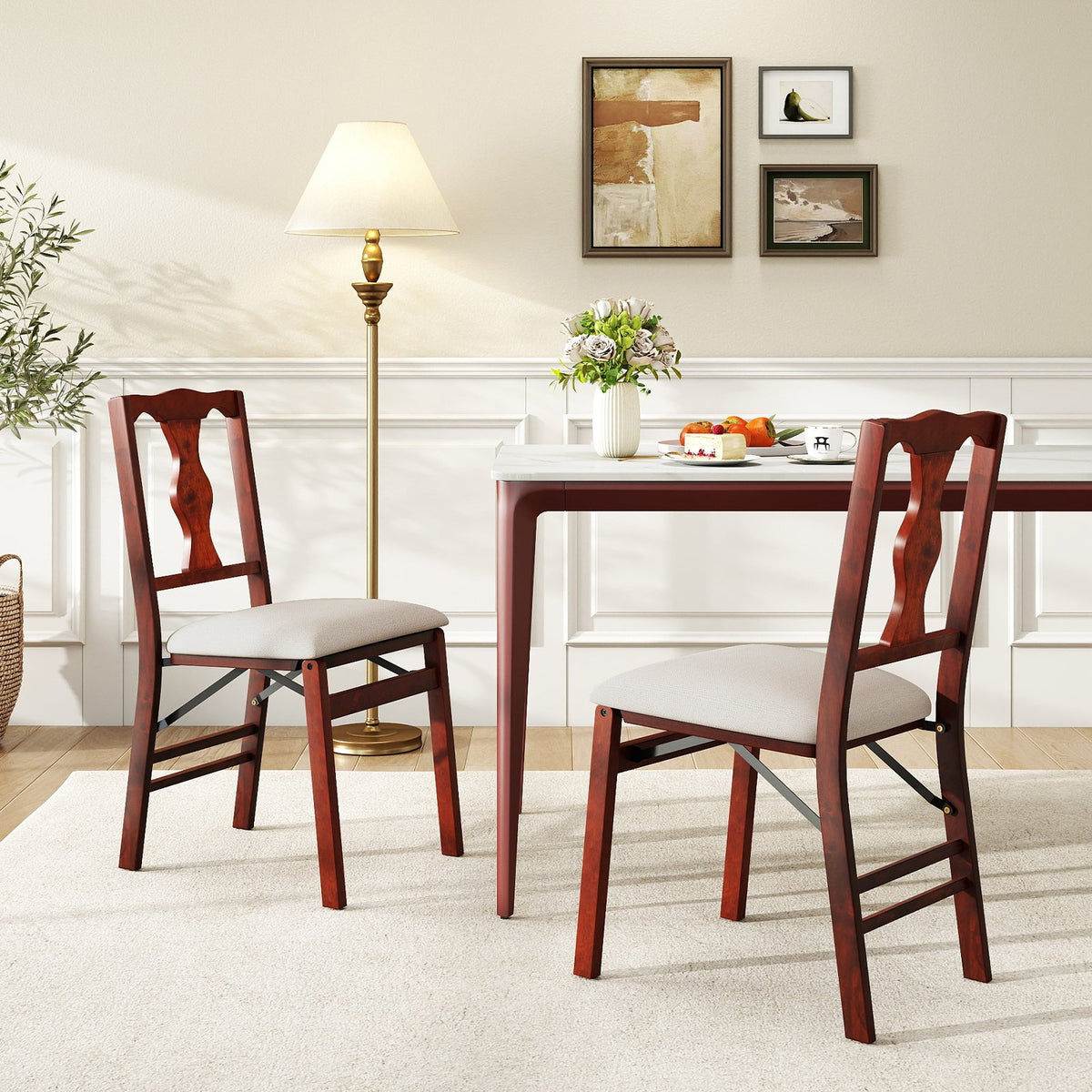 Folding Chairs Set of 2 Upholstered Dining Chairs with Comfy Padded Seats-Brown view 2