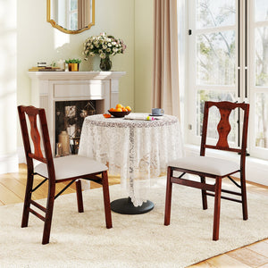 Folding Chairs Set of 2 Upholstered Dining Chairs with Comfy Padded Seats-Brown view 3