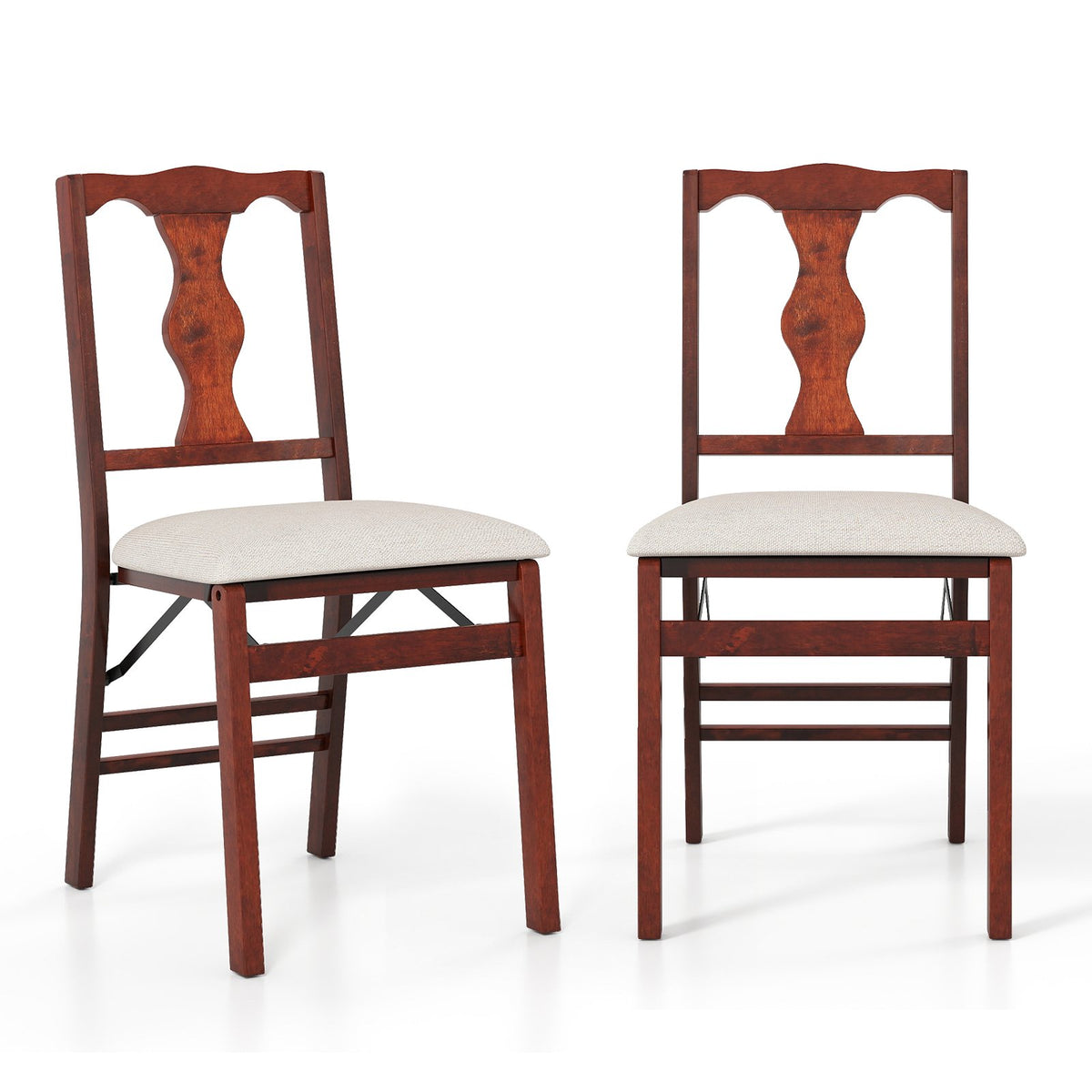 Folding Chairs Set of 2 Upholstered Dining Chairs with Comfy Padded Seats-Brown view 4
