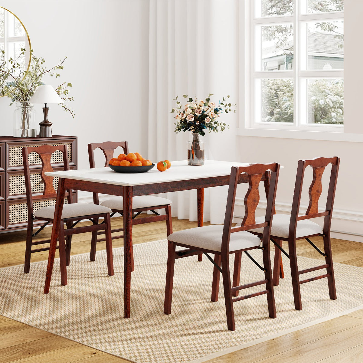 Folding Chairs Set of 2 Upholstered Dining Chairs with Comfy Padded Seats-Brown view 6