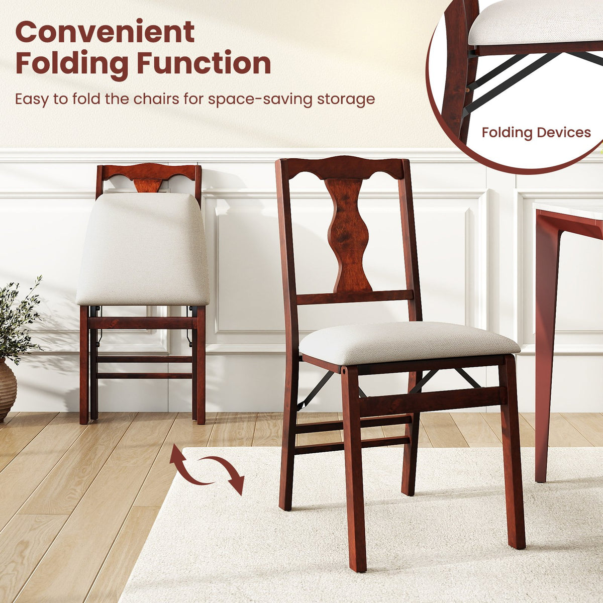 Folding Chairs Set of 2 Upholstered Dining Chairs with Comfy Padded Seats-Brown view 8