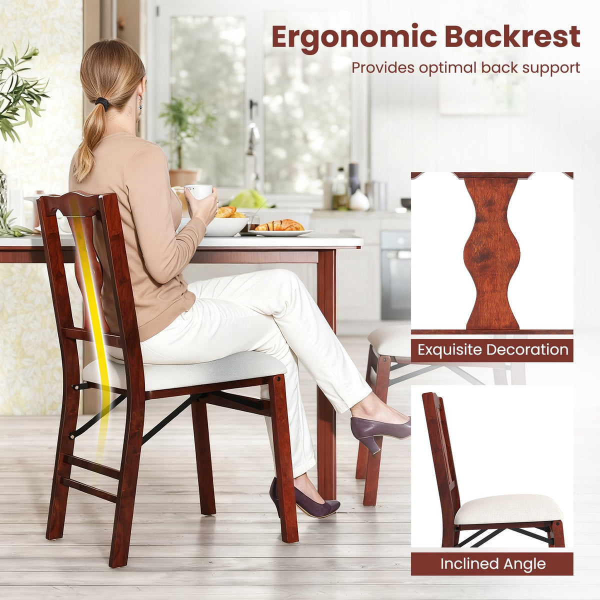 Folding Chairs Set of 2 Upholstered Dining Chairs with Comfy Padded Seats-Brown view 9