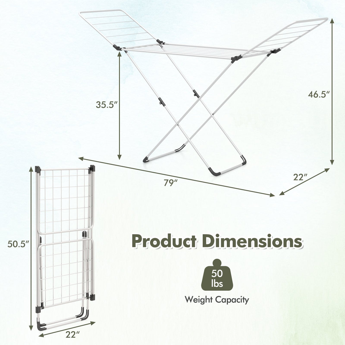 Folding Clothes Drying Rack with Adjustable Wings for Indoor and Outdoor Use view 5