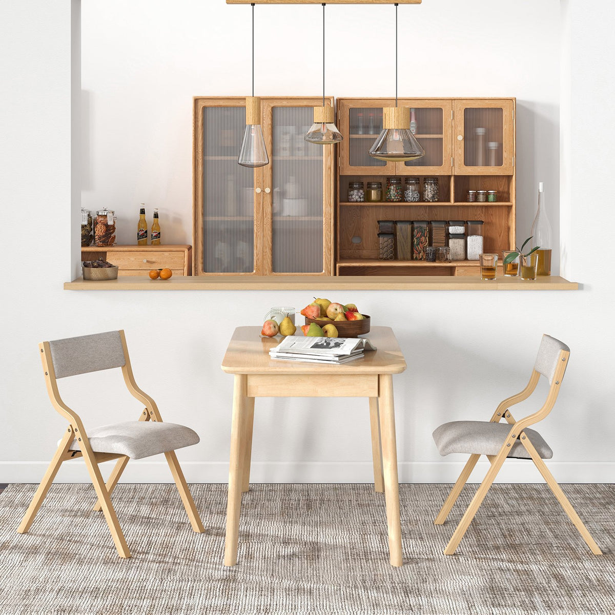 Folding Dining Chair Set of 4 Wooden Upholstered Dining Chairs with Solid Wood Frame view 3
