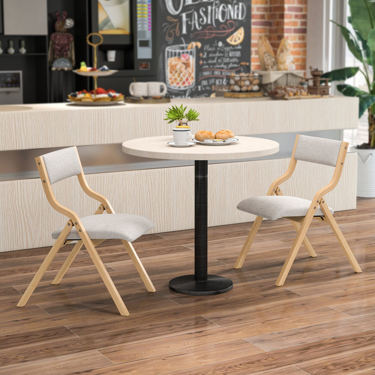 Folding Dining Chair Set of 4 Wooden Upholstered Dining Chairs with Solid Wood Frame view 5