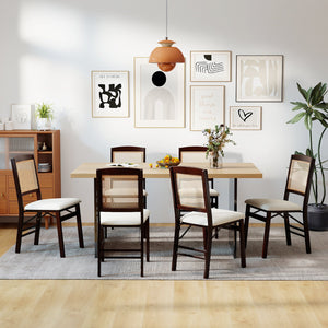 Folding Dining Chairs Set of 2 Rubber Wood Chairs with Linen Padded Seat-Coffee view 6