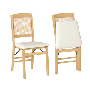 Folding Dining Chairs Set of 2 Rubber Wood Chairs with Linen Padded Seat-Natural view 4