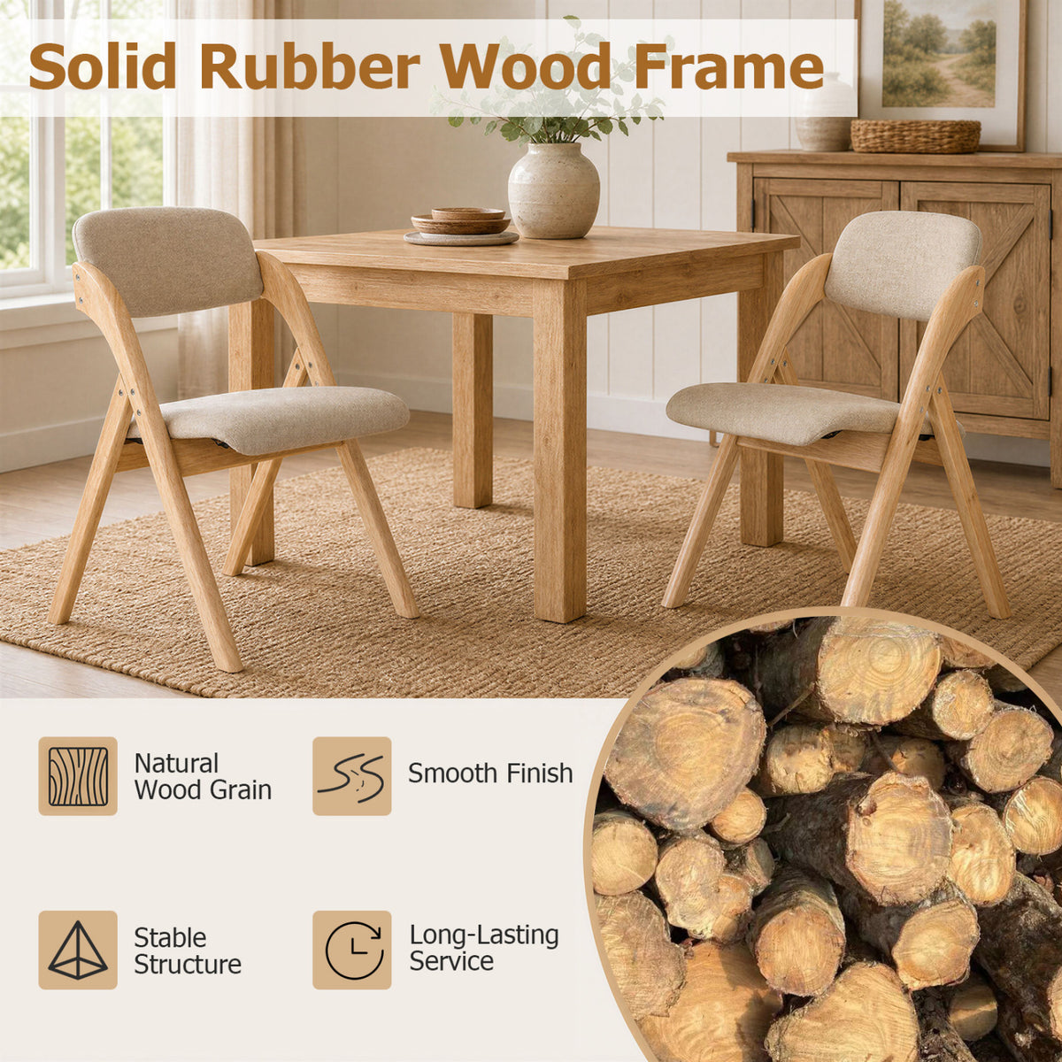 Folding Dining Chairs Set of 2 with Cushion-Beige view 6