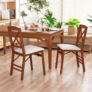 Folding Dining Chairs Set of 2 with Padded Seat and Rubber Wood Frame-A view 2