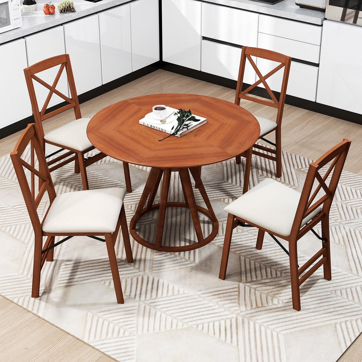 Folding Dining Chairs Set of 2 with Padded Seat and Rubber Wood Frame-A view 3