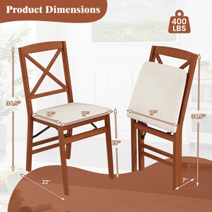 Folding Dining Chairs Set of 2 with Padded Seat and Rubber Wood Frame-A view 5