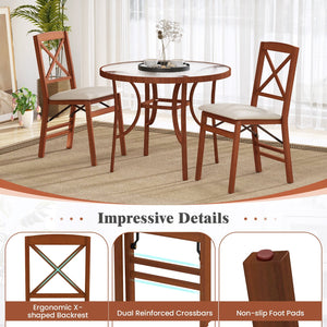 Folding Dining Chairs Set of 2 with Padded Seat and Rubber Wood Frame-A view 9