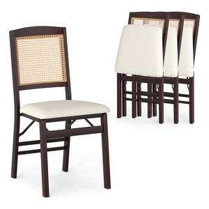 Folding Dining Chairs Set of 4 Rubber Wood Chairs with Linen Padded Seat-Coffee view 4