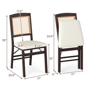 Folding Dining Chairs Set of 4 Rubber Wood Chairs with Linen Padded Seat-Coffee view 5