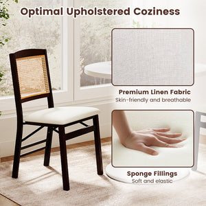 Folding Dining Chairs Set of 4 Rubber Wood Chairs with Linen Padded Seat-Coffee view 9