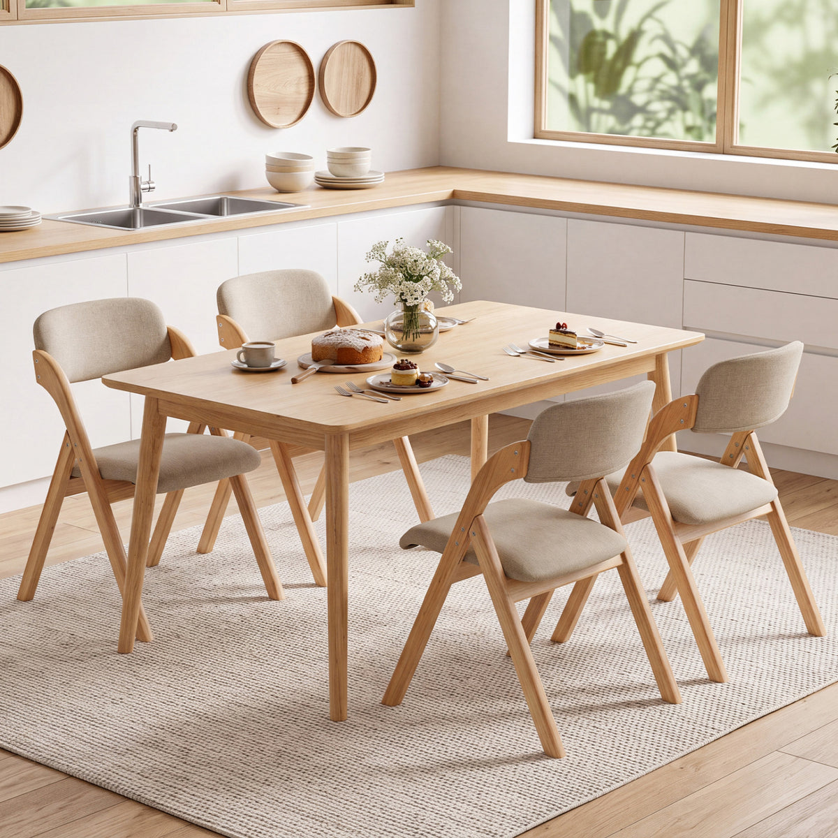 Folding Dining Chairs Set of 4 with Cushion-Beige view 2